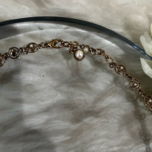 NEW Saks Fifth Avenue Pearl Spiral Sunburst Filigree Art Deco Statement Necklace - Picture 13 of 16